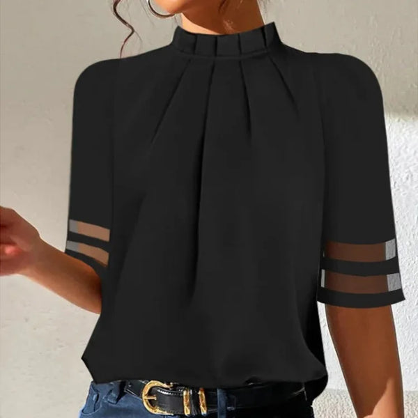 Top femme plissé à col montant pour un style élégant