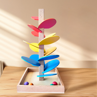 Tour arc-en-ciel en bois interactive pour billes, jouet pour enfants