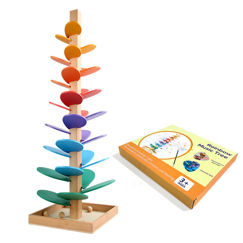 Tour arc-en-ciel en bois interactive pour billes, jouet pour enfants