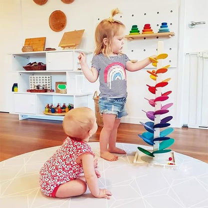 Tour arc-en-ciel en bois interactive pour billes, jouet pour enfants
