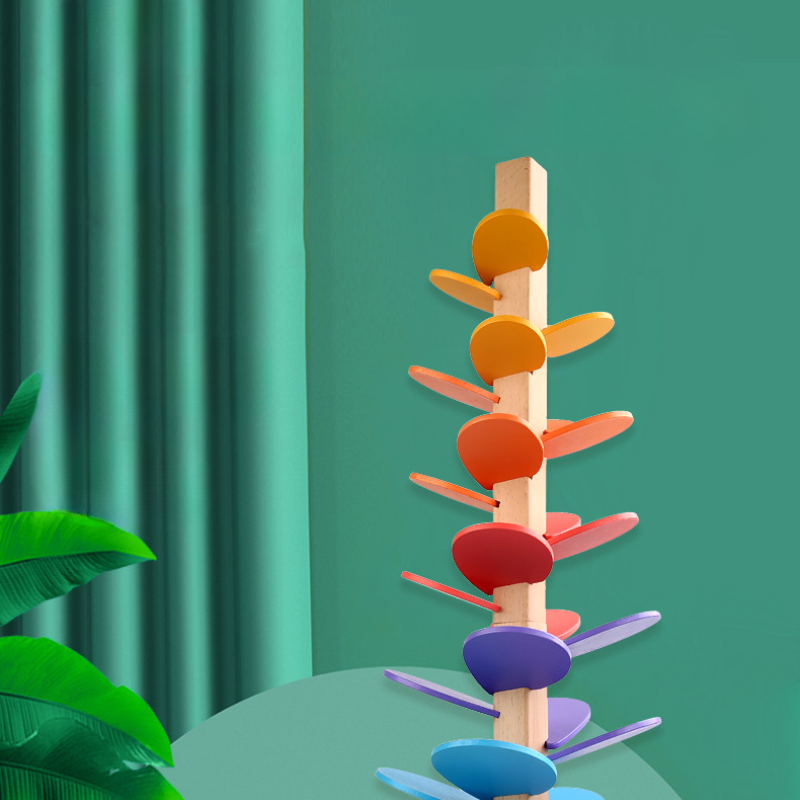 Tour arc-en-ciel en bois interactive pour billes, jouet pour enfants