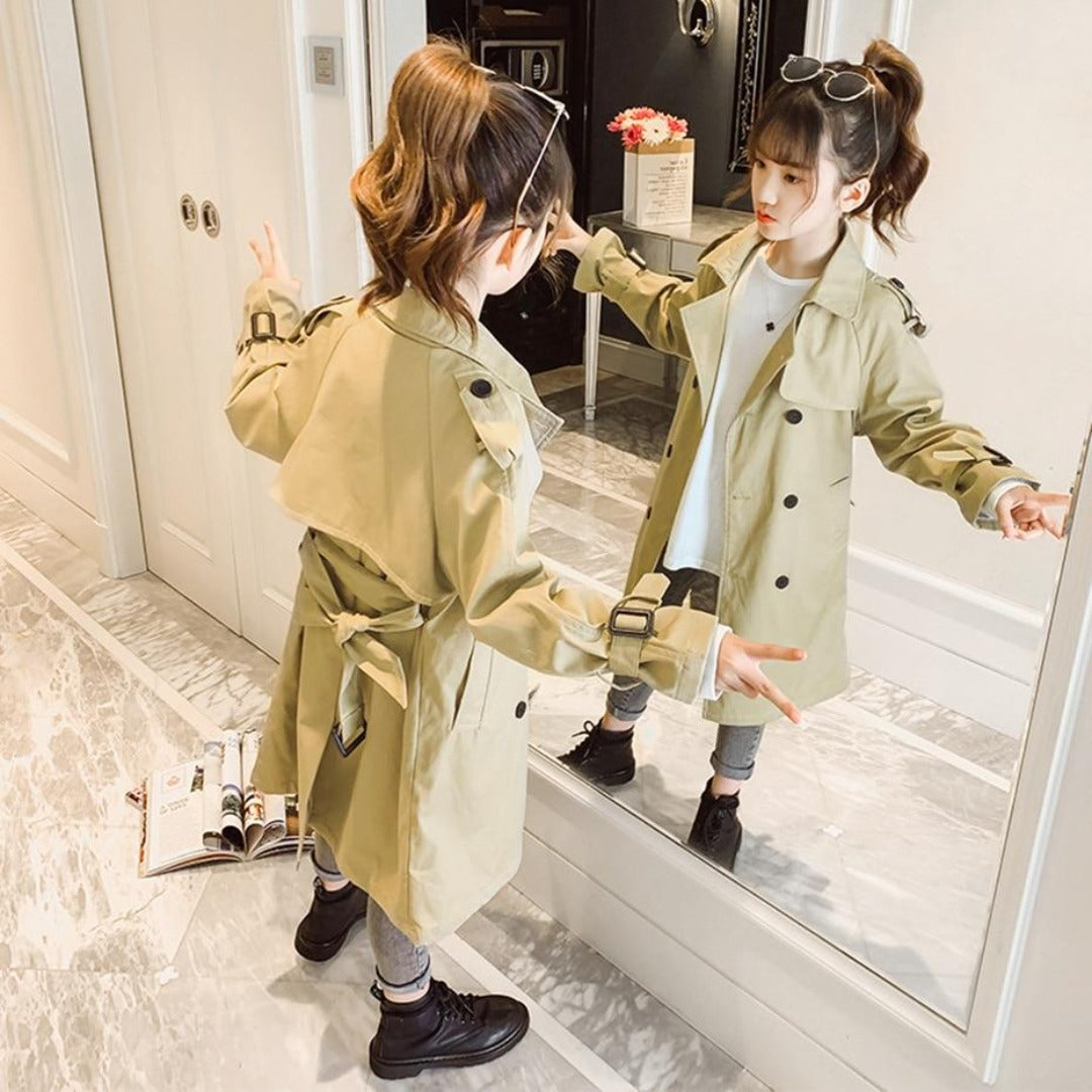 Trench classique marron à manches longues pour enfants