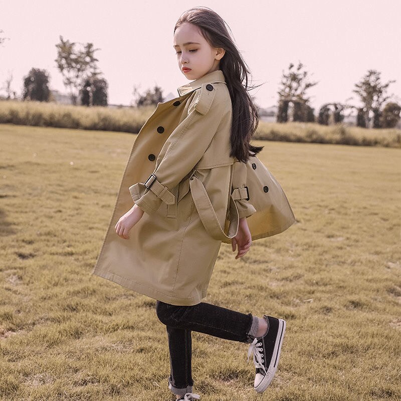 Trench classique marron à manches longues pour enfants