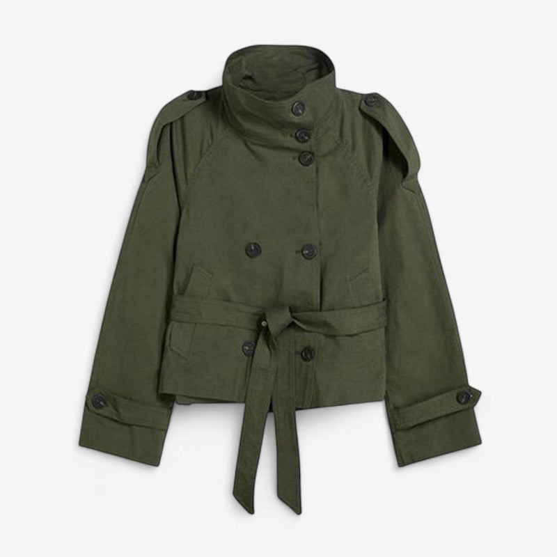 Trench court croisé à col montant pour femme