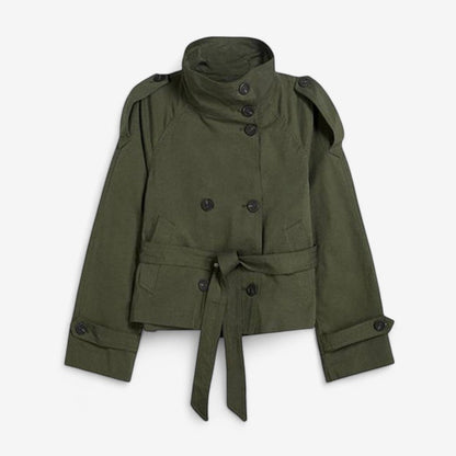 Trench court croisé à col montant pour femme