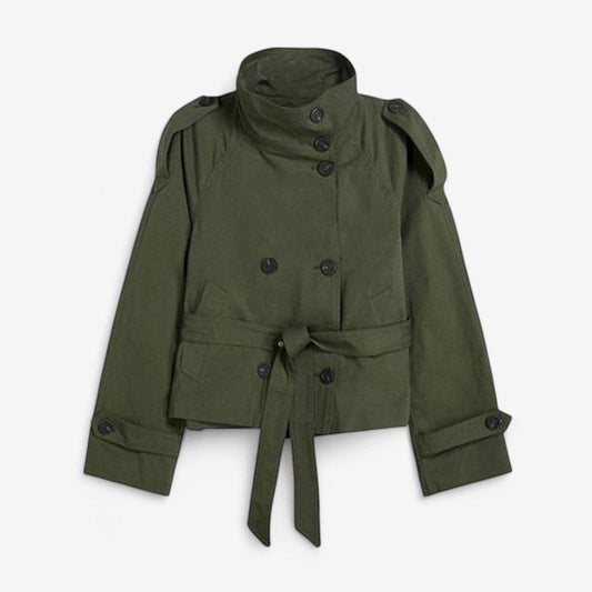 Trench court croisé à col montant pour femme
