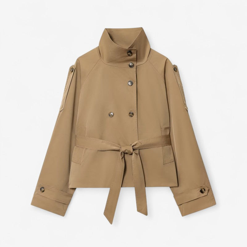 Trench court croisé à col montant pour femme
