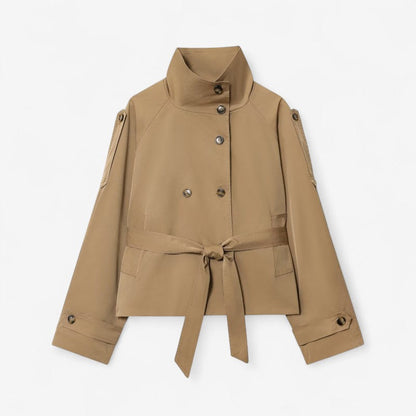 Trench court croisé à col montant pour femme