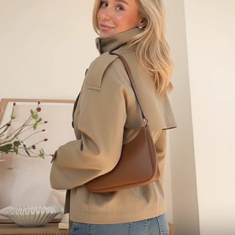Trench court croisé à col montant pour femme