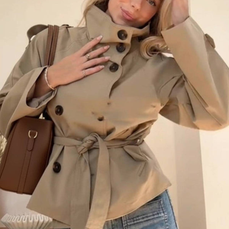 Trench court croisé à col montant pour femme