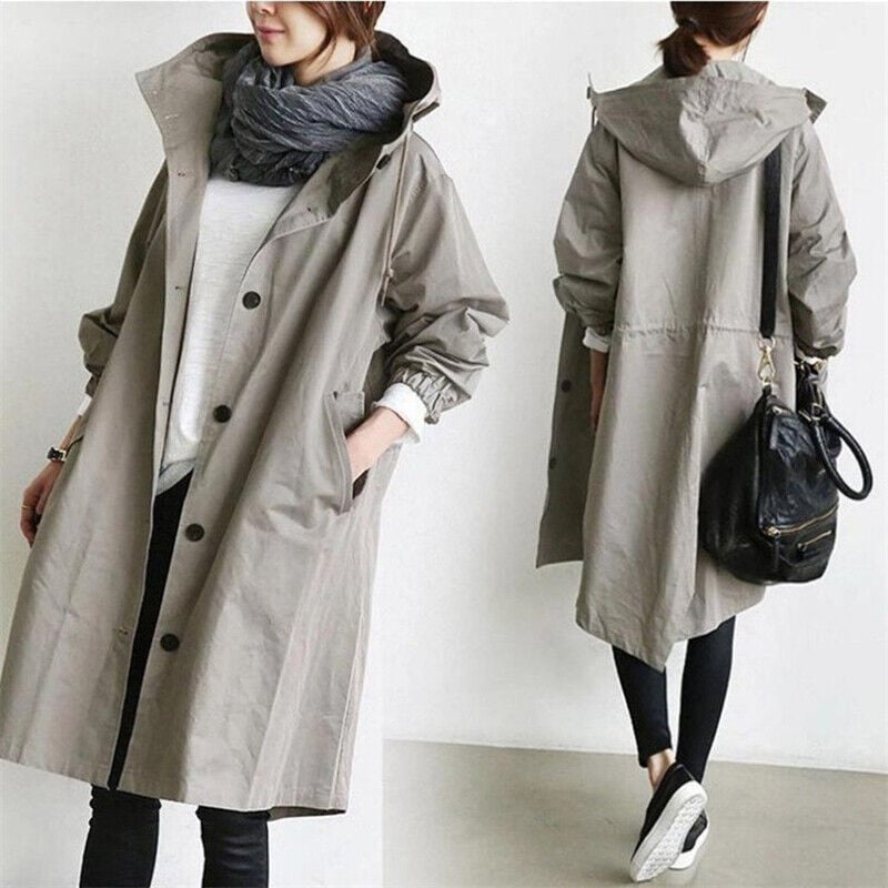Trench imperméable à capuche, élégant et chaud