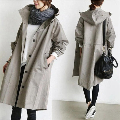 Trench imperméable à capuche, élégant et chaud