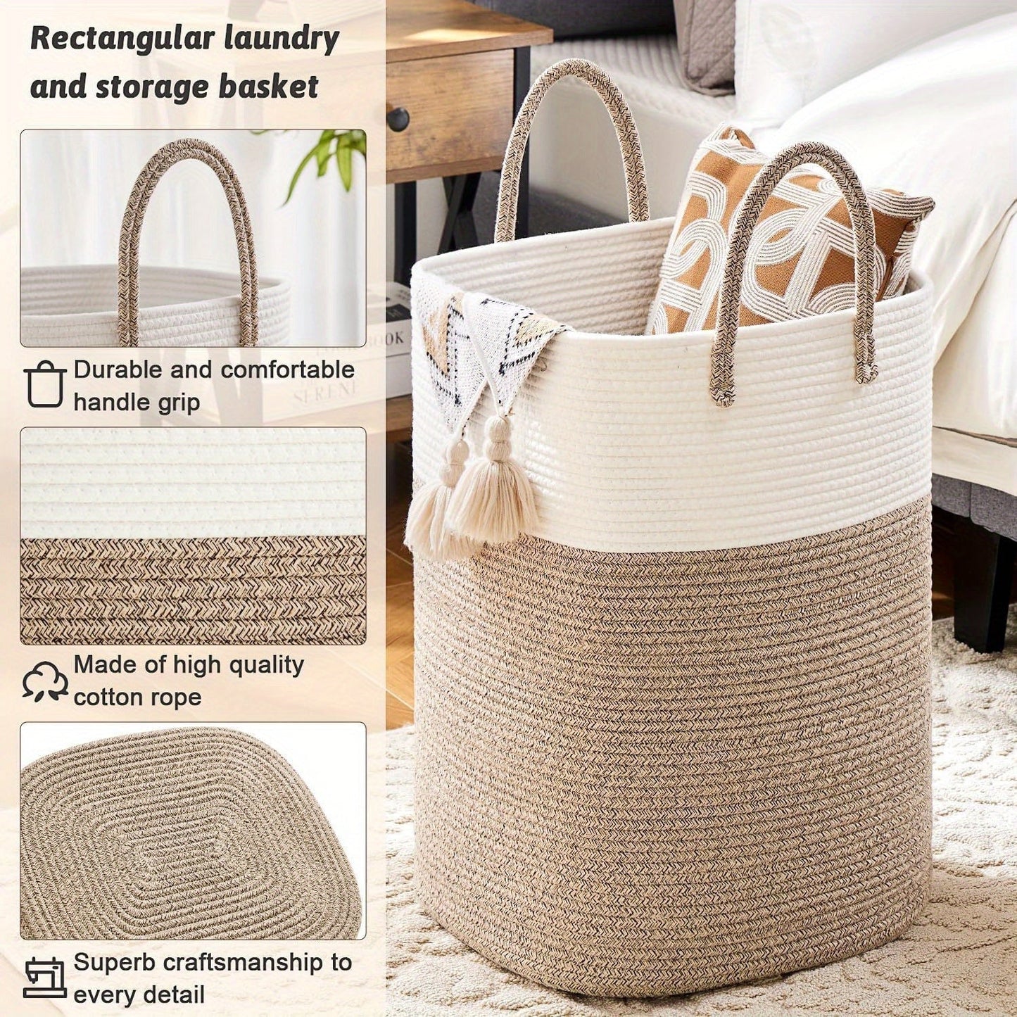 Très grand panier à linge tressé - de la place pour toutes vos affaires, durable et pratique
