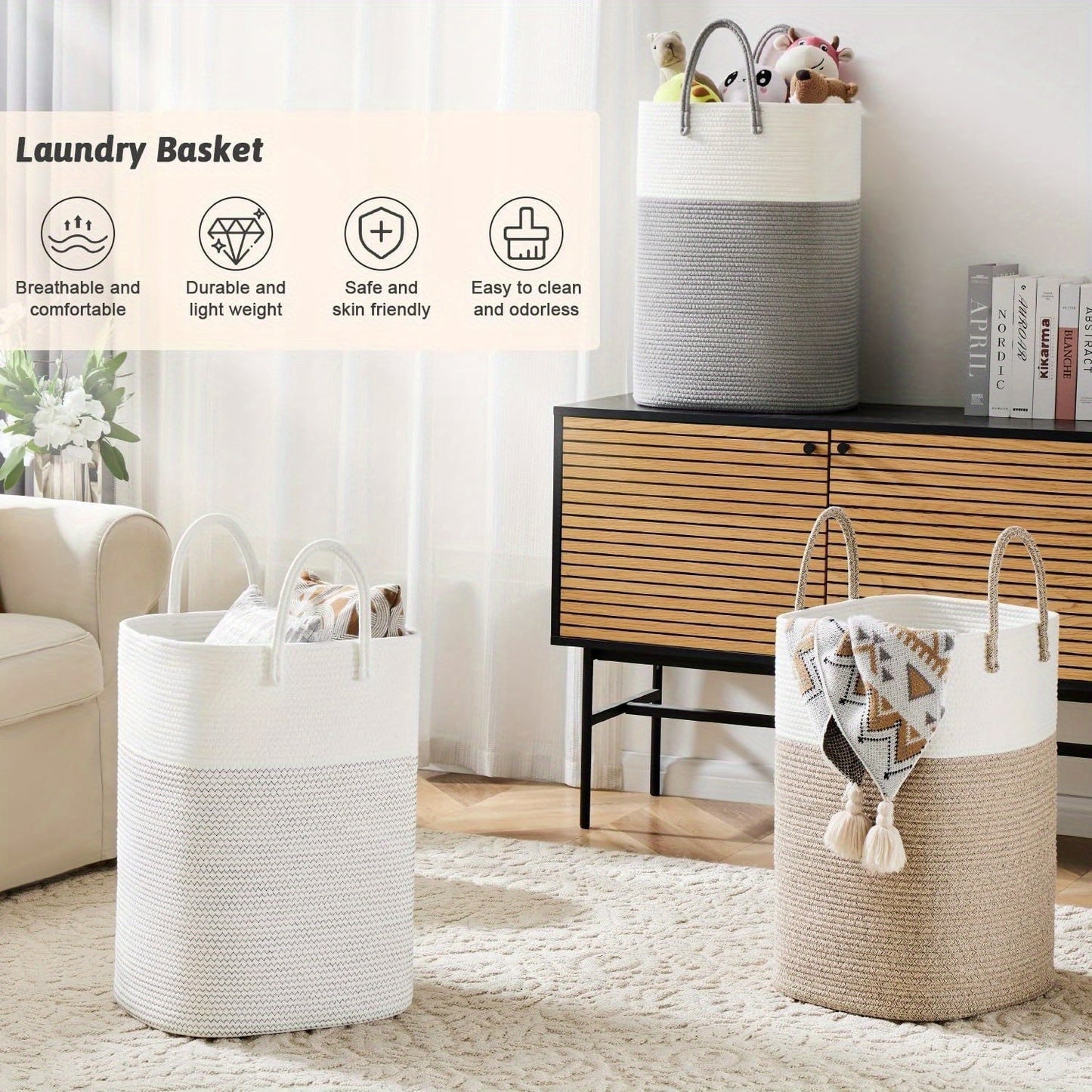 Très grand panier à linge tressé - de la place pour toutes vos affaires, durable et pratique