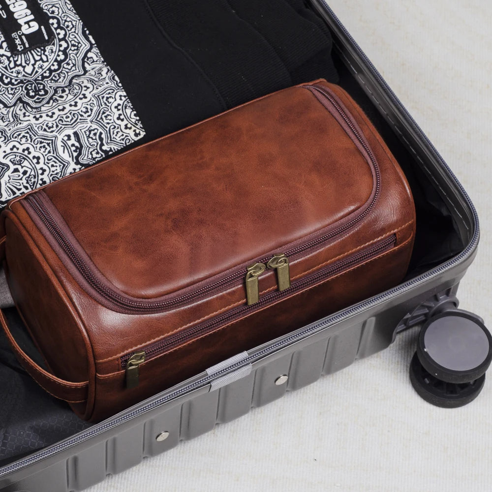 Trousse de toilette en cuir haut de gamme pour les voyageurs