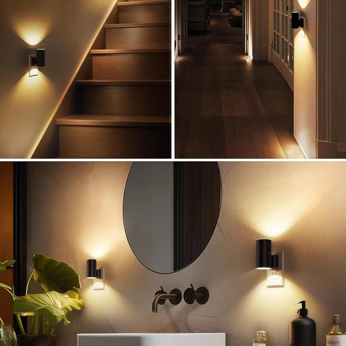 Veilleuse d’ambiance haut de gamme à brancher – applique murale LED à intensité réglable avec capteur (3000 K, lumière chaude)