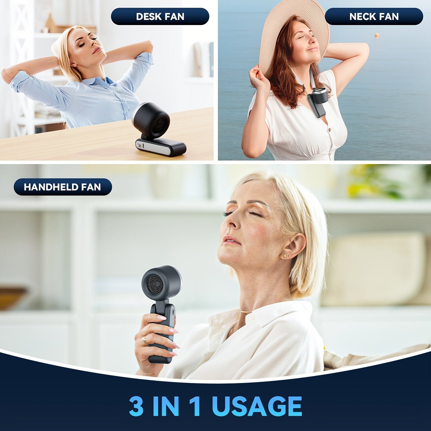 Ventilateur à main turbo 12 heures avec éclairage LED – ventilateur rafraîchissant à 5 vitesses alimenté par batterie, technologie turbo d’air 3‑en‑1 – design compact pour l’extérieur, les voyages et l’usage quotidien