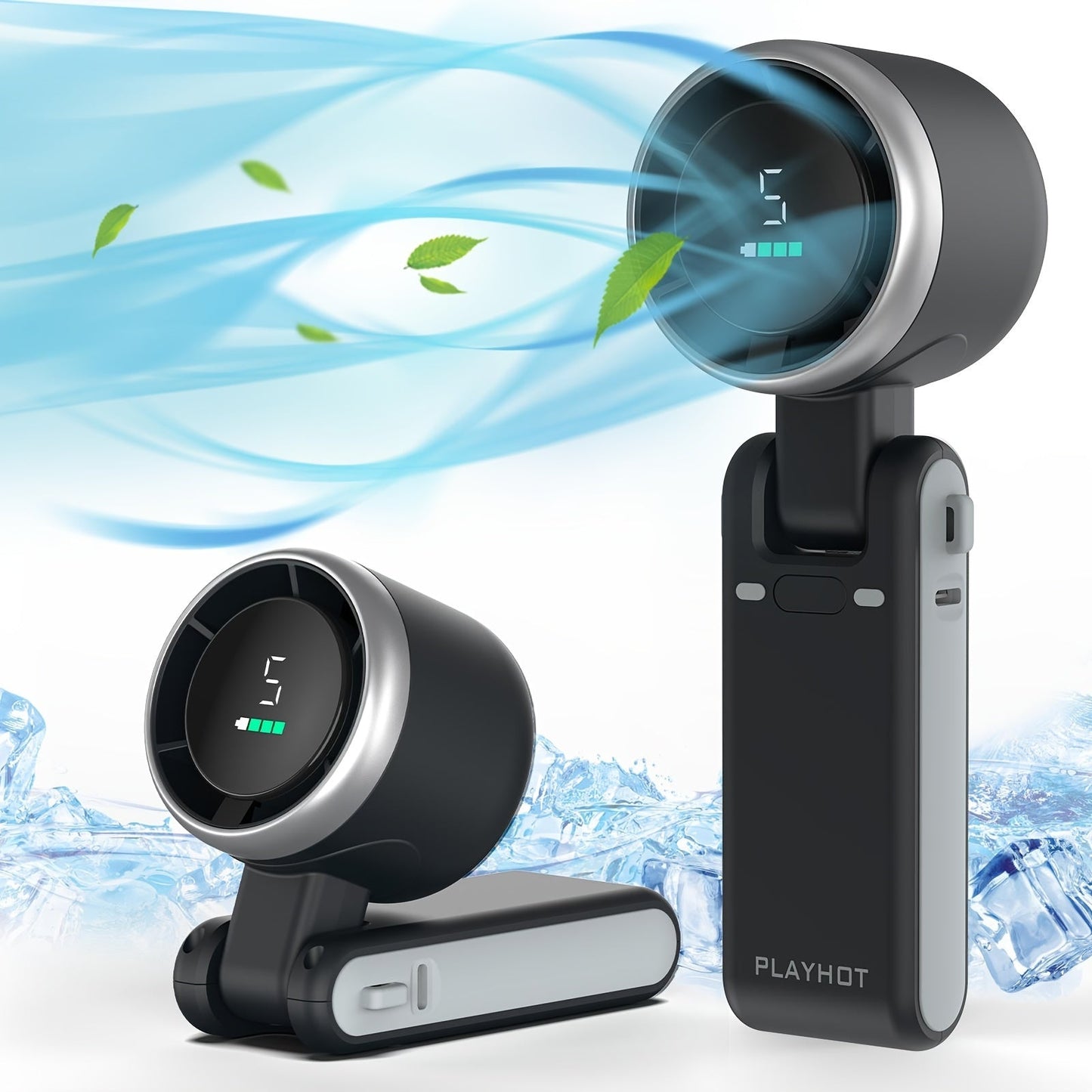 Ventilateur à main turbo 12 heures avec éclairage LED – ventilateur rafraîchissant à 5 vitesses alimenté par batterie, technologie turbo d’air 3‑en‑1 – design compact pour l’extérieur, les voyages et l’usage quotidien