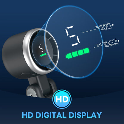 Ventilateur à main turbo 12 heures avec éclairage LED – ventilateur rafraîchissant à 5 vitesses alimenté par batterie, technologie turbo d’air 3‑en‑1 – design compact pour l’extérieur, les voyages et l’usage quotidien