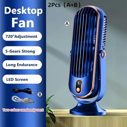 Ventilateur climatiseur portable – batterie de grande capacité, double moteur, rafraîchisseur d’air à 5 vitesses avec soufflerie à 720° – idéal pour le bureau, le camping, l’extérieur, le camping-car, ventilateur USB