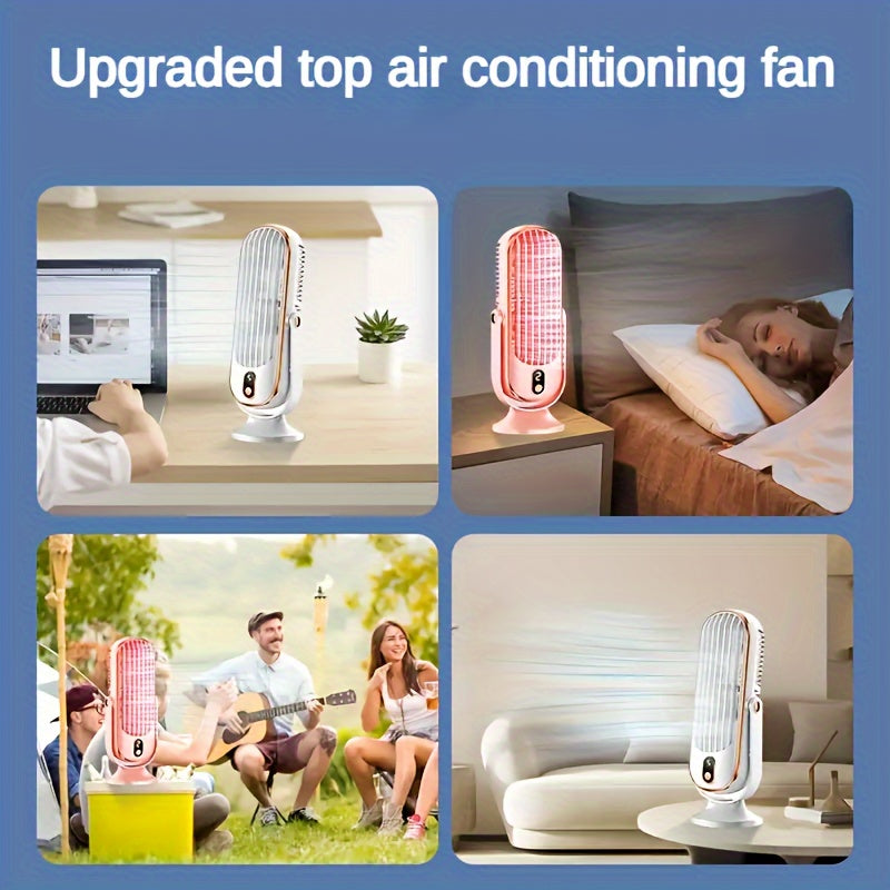 Ventilateur climatiseur portable – batterie de grande capacité, double moteur, rafraîchisseur d’air à 5 vitesses avec soufflerie à 720° – idéal pour le bureau, le camping, l’extérieur, le camping-car, ventilateur USB
