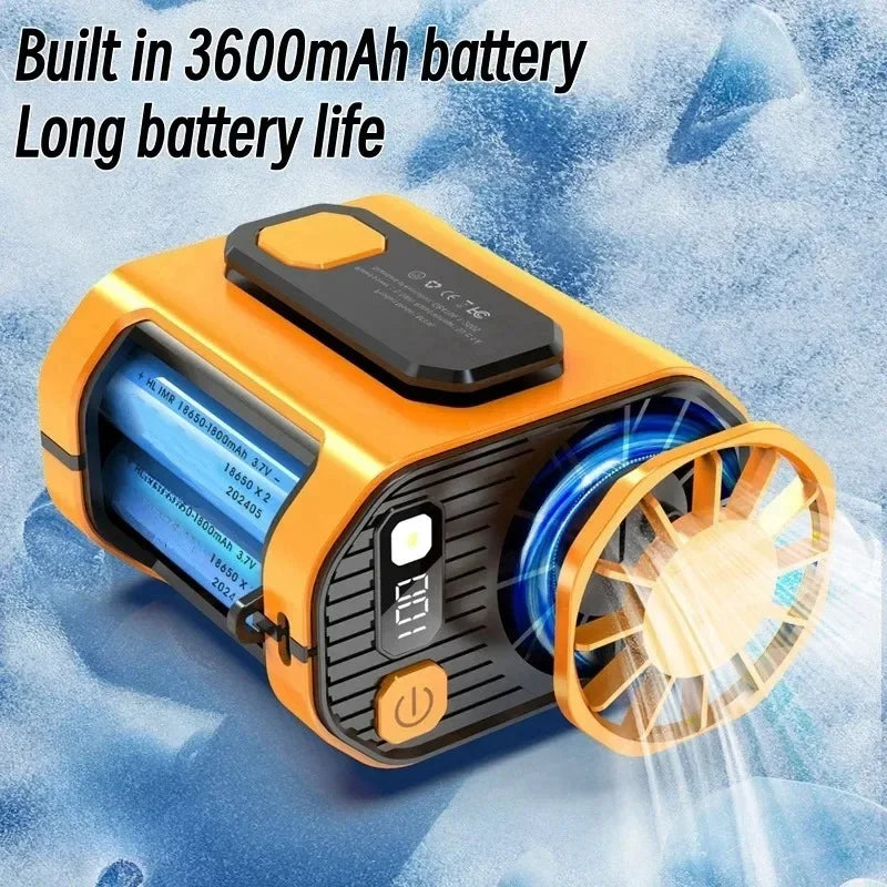 Ventilateur de ceinture portable 3600 mAh – ventilateur à suspendre au cou puissant avec fonction batterie externe et éclairage LED pour le sport et le travail en extérieur