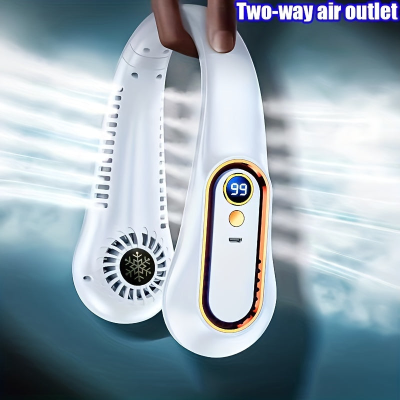Ventilateur de cou sans pales rechargeable par USB, 5 vitesses, avec affichage numérique