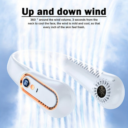 Ventilateur de cou sans pales rechargeable par USB, 5 vitesses, avec affichage numérique