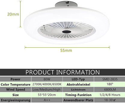 Ventilateur de plafond 80 W avec éclairage et télécommande