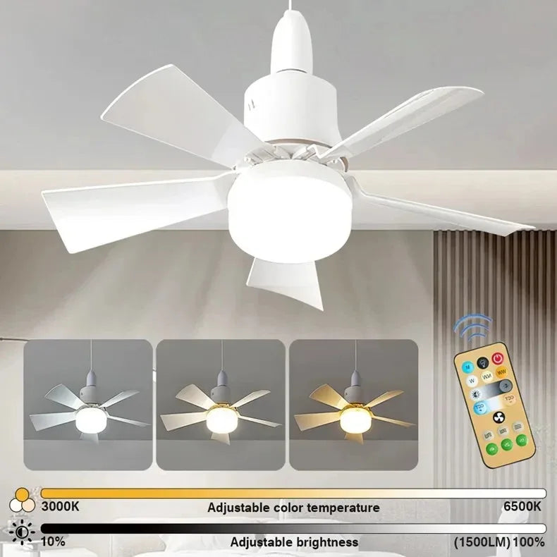 Ventilateur de plafond avec éclairage 30 W E27 avec télécommande, fonction de variation LED, intelligent et silencieux pour chambre et salon