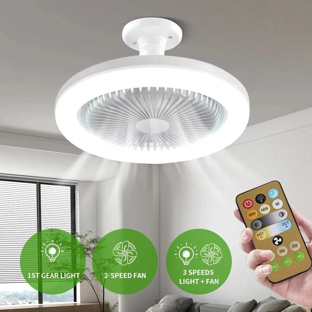 Ventilateur de plafond avec lampe LED E27 pour salon et chambre