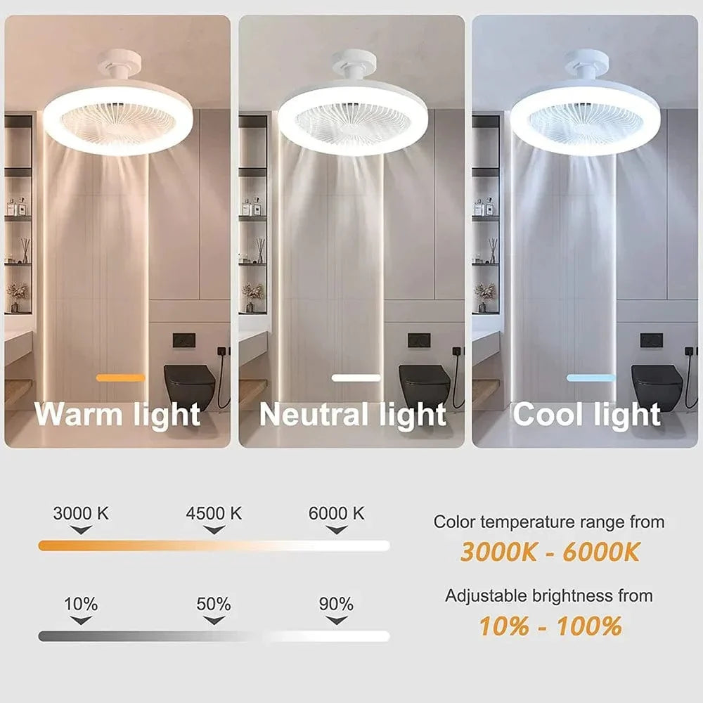 Ventilateur de plafond avec lampe LED E27 pour salon et chambre