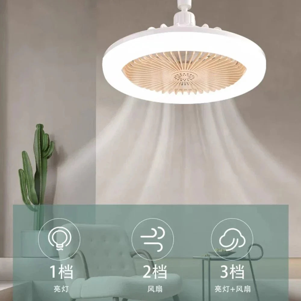 Ventilateur de plafond avec lampe LED E27 pour salon et chambre