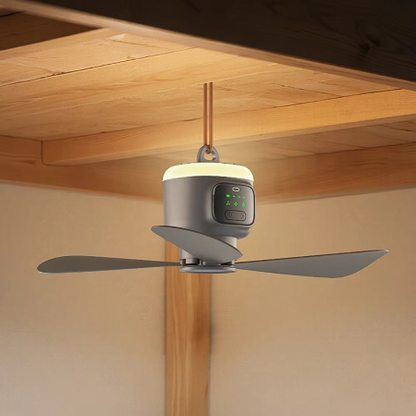 Ventilateur de plafond rechargeable pour l’extérieur avec batterie de 12 000 mAh et éclairage LED