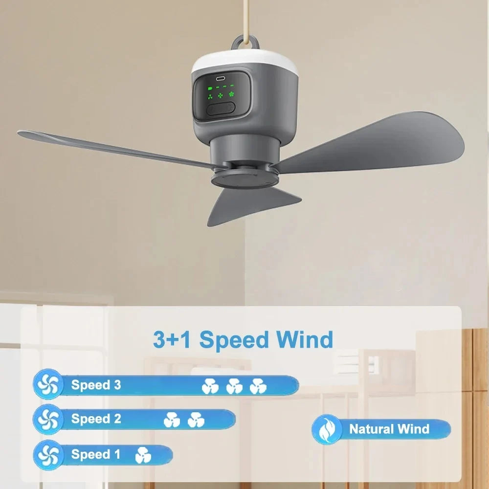 Ventilateur portable de plafond et de camping 12 000 mAh – circulateur d’air pour tente extérieure et ventilateur rafraîchissant