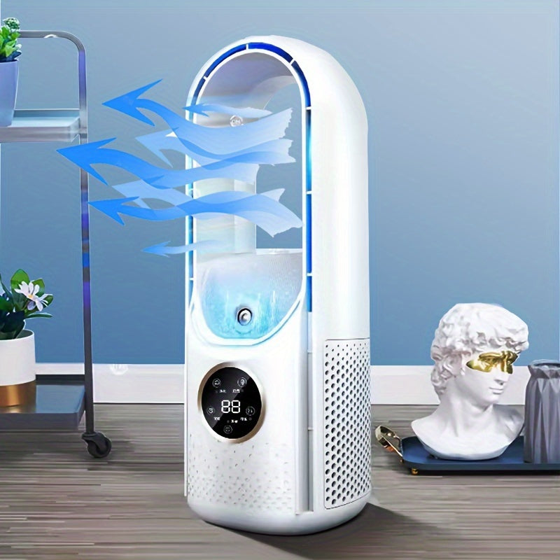 Ventilateur sans pales portable avec veilleuse – humidificateur et purificateur à 6 vitesses, refroidisseur de bureau USB silencieux pour la chambre et les pièces