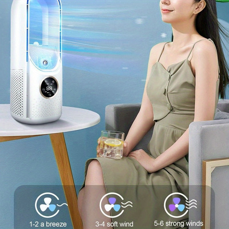 Ventilateur sans pales portable avec veilleuse – humidificateur et purificateur à 6 vitesses, refroidisseur de bureau USB silencieux pour la chambre et les pièces