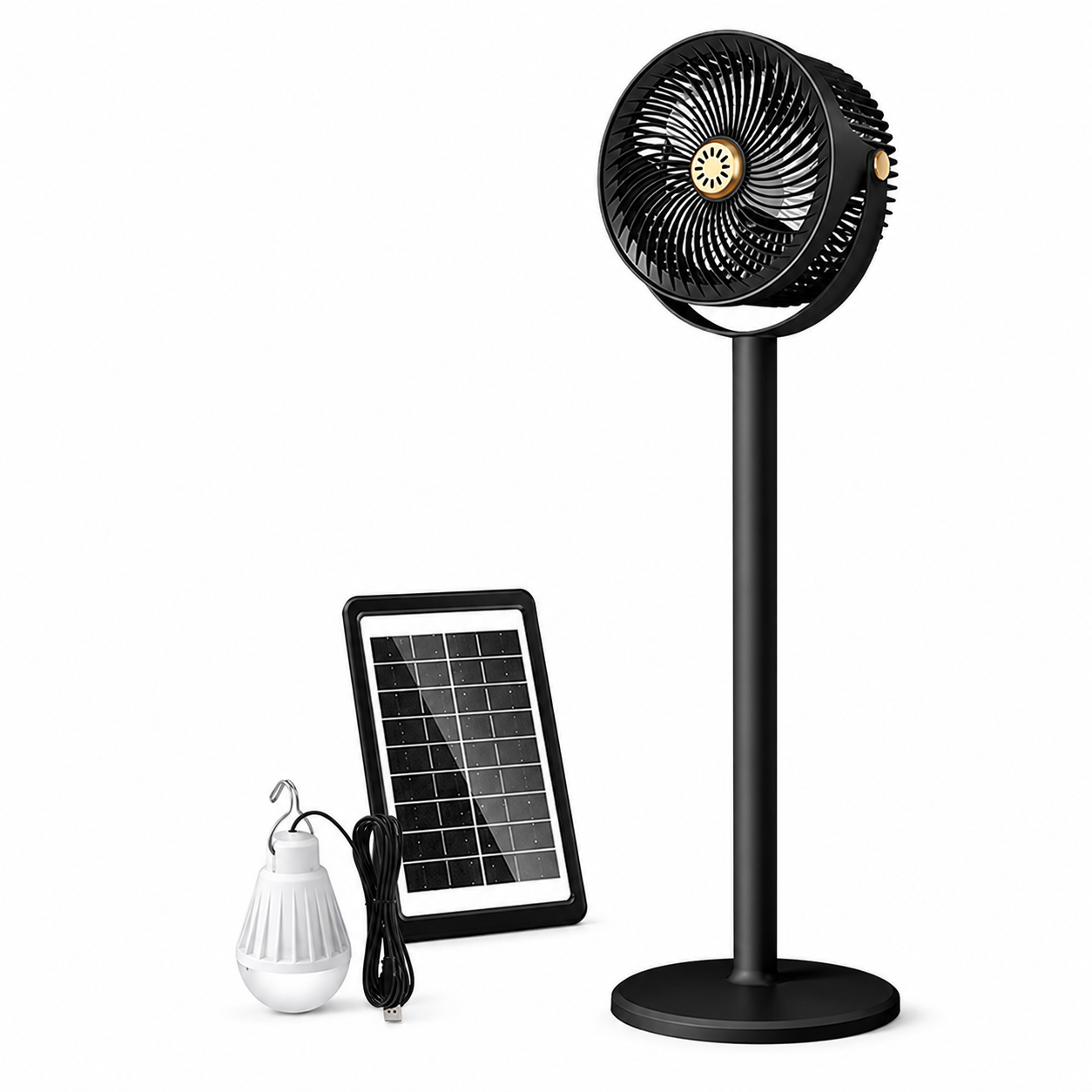 Ventilateur sur pied multifonction à énergie solaire avec éclairage LED