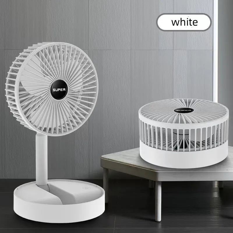 Ventilateur sur pied portable de 6 pouces | Pied télescopique pliable, USB | Batterie rechargeable | 3 vitesses, très silencieux, réglable en hauteur