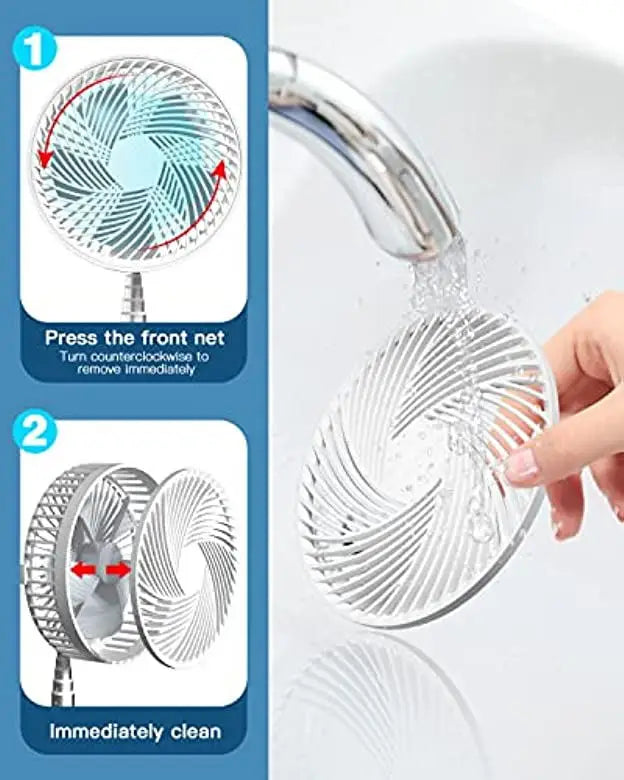 Ventilateur sur pied portable de 6 pouces | Pied télescopique pliable, USB | Batterie rechargeable | 3 vitesses, très silencieux, réglable en hauteur