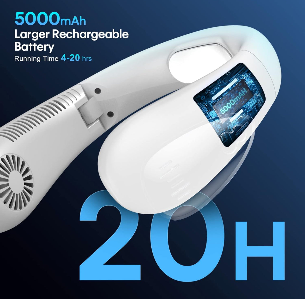 Ventilateur tour de cou portable, sans pales, mains libres, pliable, petit ventilateur personnel avec souffle rafraîchissant à 360°, 3 vitesses réglables, silencieux, batterie 4000 mAh rechargeable via USB, n’emmêle pas les cheveux