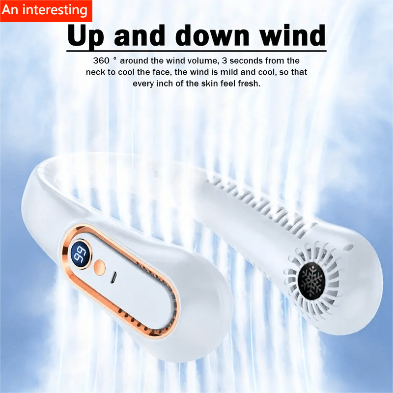 Ventilateur tour de cou sans pales portable USB avec 5 vitesses et affichage numérique – technologie ultra puissante et design sans pales pour une utilisation en extérieur, 1 pièce