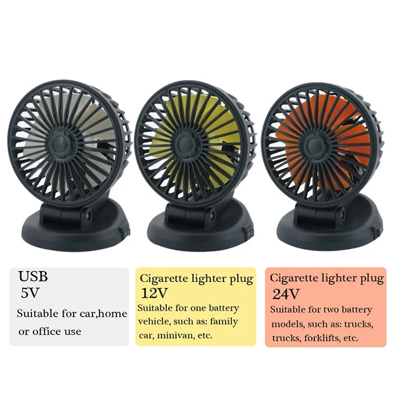 Ventoro ventilateur pour voiture 12 V/24 V/5 V | USB ou allume-cigare | orientable et compact | pour voiture, camion, SUV, camping-car et bureau