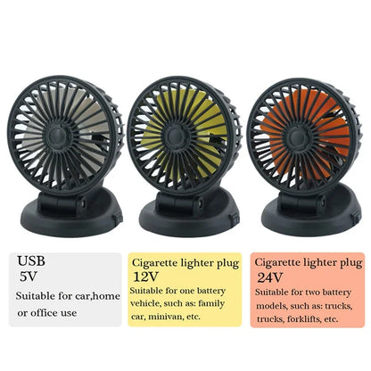 Ventoro ventilateur pour voiture 12 V/24 V/5 V | USB ou allume-cigare | orientable et compact | pour voiture, camion, SUV, camping-car et bureau