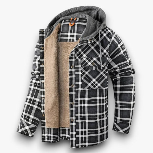 Veste à capuche à carreaux doublée en sherpa pour homme