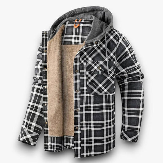 Veste à capuche à carreaux doublée en sherpa pour homme