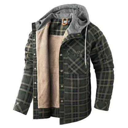 Veste à capuche à carreaux doublée en sherpa pour homme