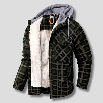 Veste à capuche à carreaux doublée en sherpa pour homme