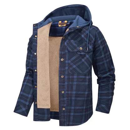 Veste à capuche à carreaux doublée en sherpa pour homme