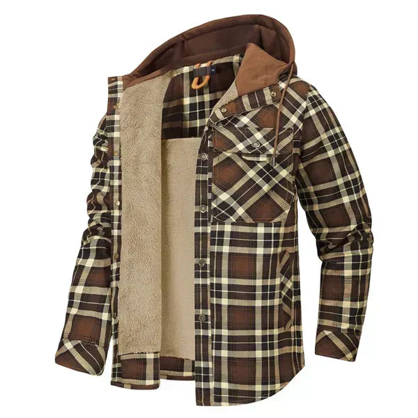 Veste à capuche à carreaux doublée en sherpa pour homme